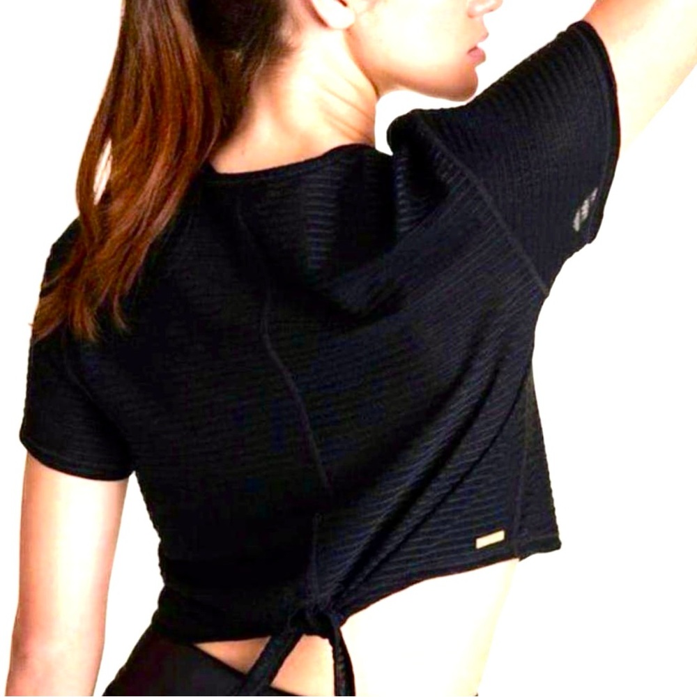 ALALA Size S Mirage Tie Back Crop Tee in Black